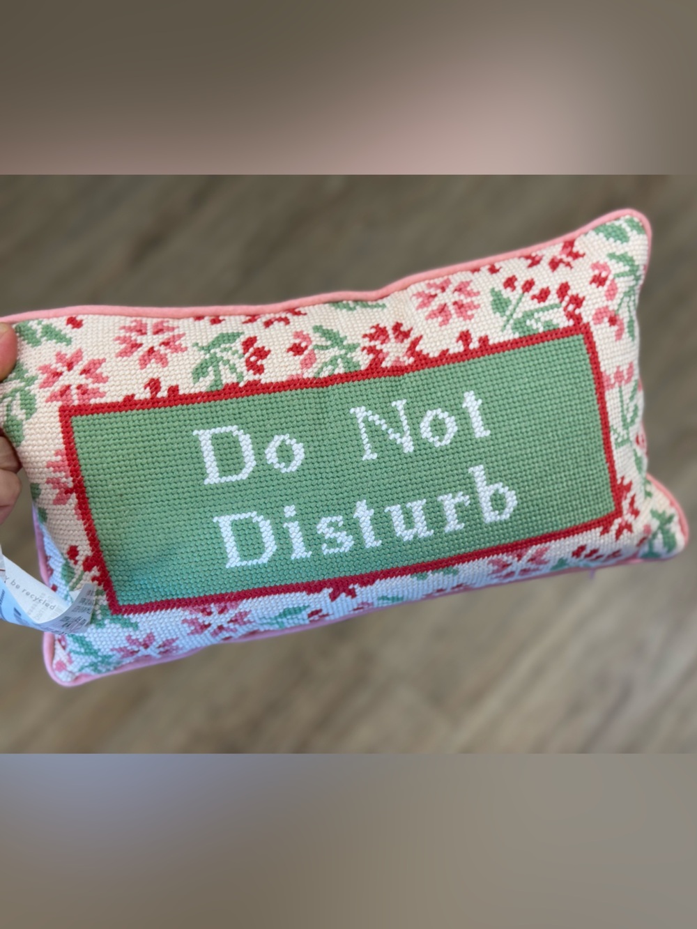Magaschoni 'Do Not Disturb' Needlepoint Pillow - Green, Pink, Red, White